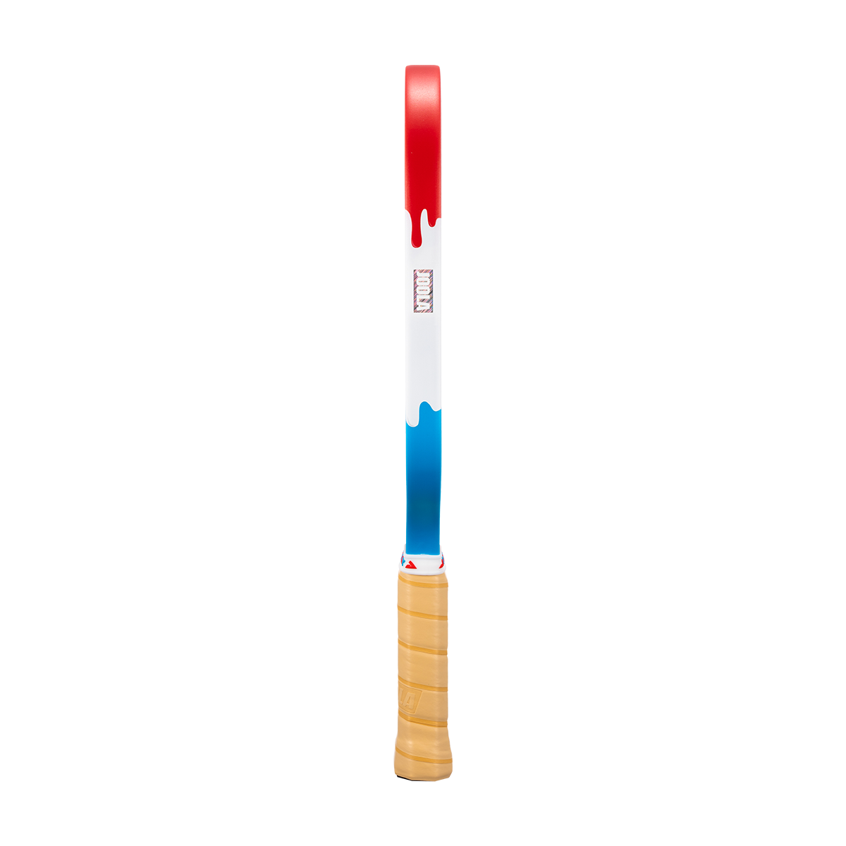 Image showing the drippy red, white and blue edge guard on the JOOLA Kosmos Pro V Rally Rocket.