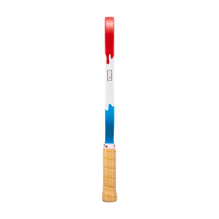 Image showing the drippy red, white and blue edge guard on the JOOLA Kosmos Pro V Rally Rocket.