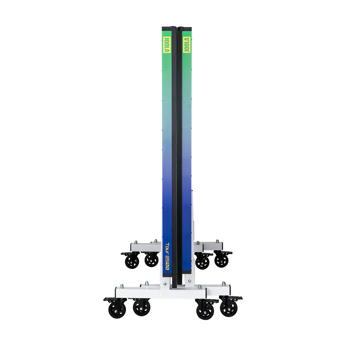 Image of a folded JOOLA x Hugo Calderano Tour 2500 table tennis table.