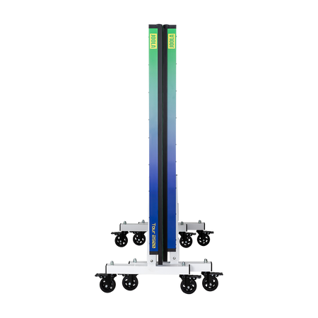 Image of a folded JOOLA x Hugo Calderano Tour 2500 table tennis table.