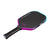White background, image of a JOOLA Perseus 3S Dual pickleball paddle with a purple and blue dual gradiant edge guard.