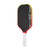 Pickleball paddle with black face, red sides, and white handle on a white background