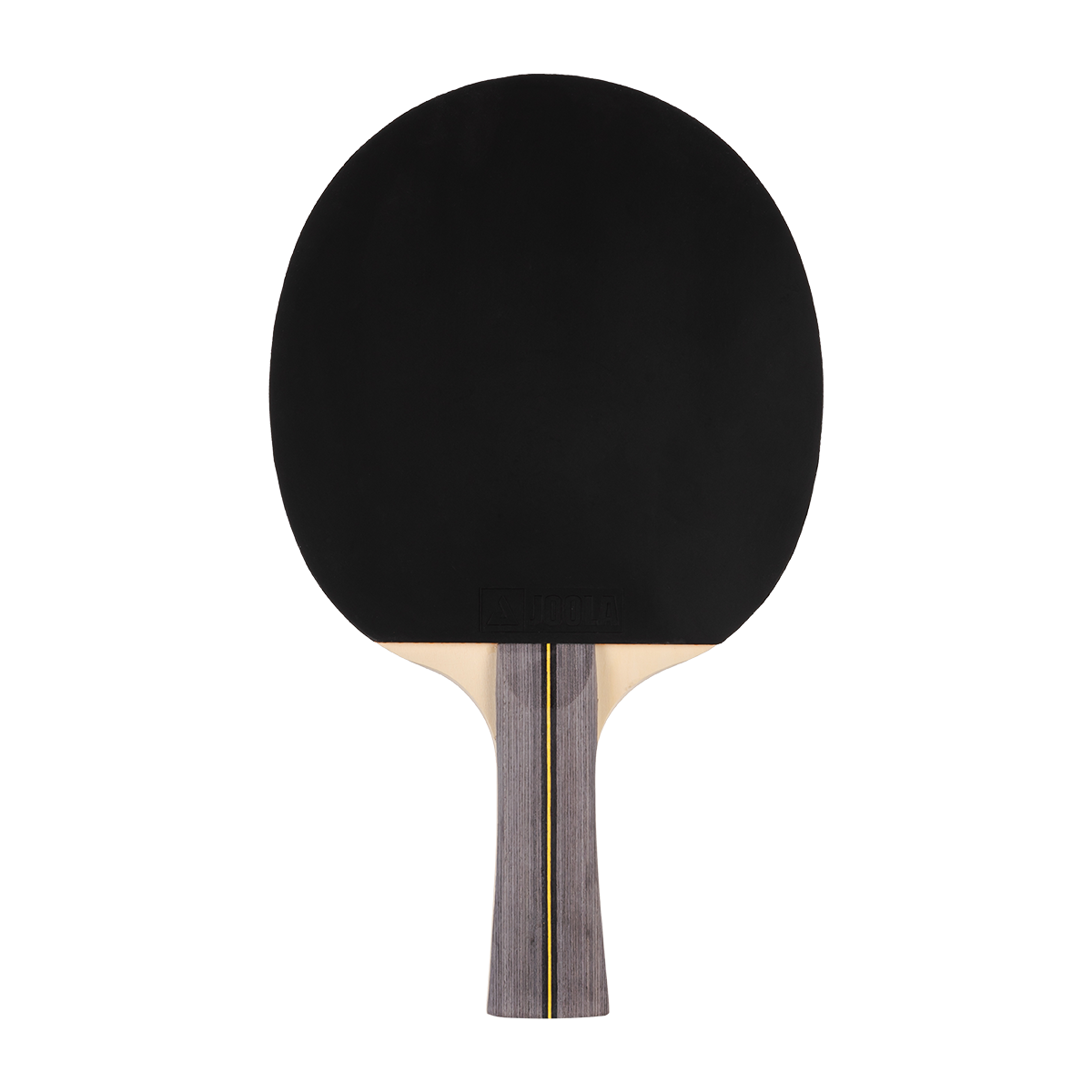 Image showing the back of a JOOLA Helio table tennis racket with a black surface.
