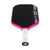 Pickleball paddle with pink and black design on a white background.