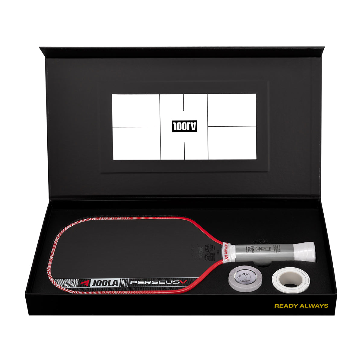 White background, product image showing the contents of the Pro V purchase. Paddle, edge guard tape and grip tape included.