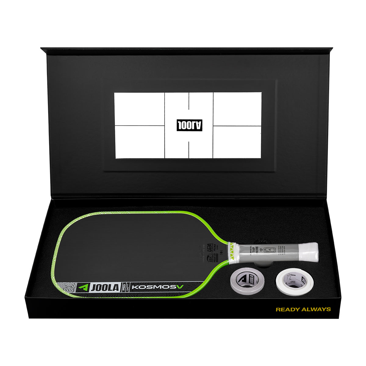 White background, product image showing the contents of the Pro V purchase. Paddle, edge guard tape and grip tape included.
