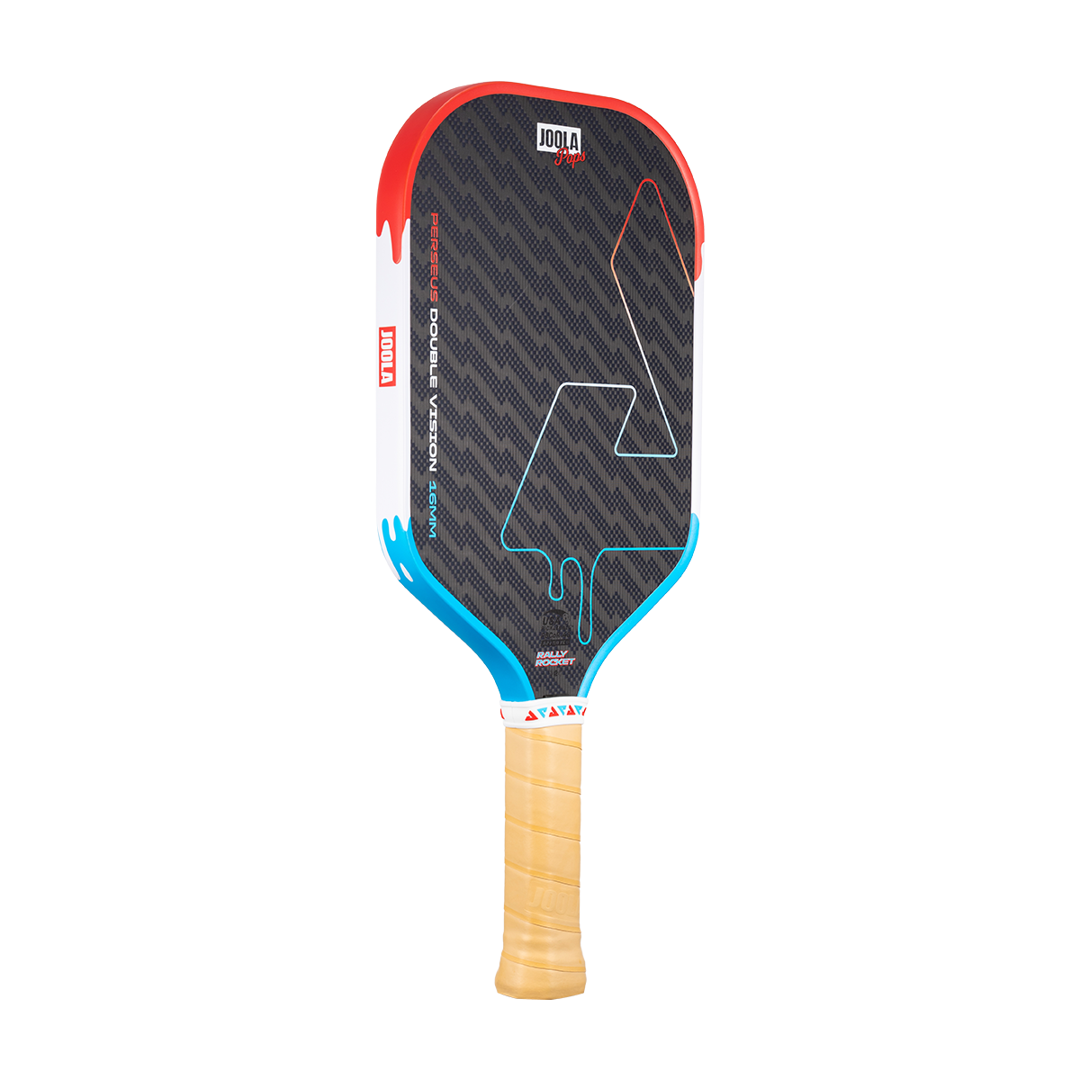 Product image of the JOOLA Perseus Double Vision Pickleball paddle 16mm Rally Rocket pop design.