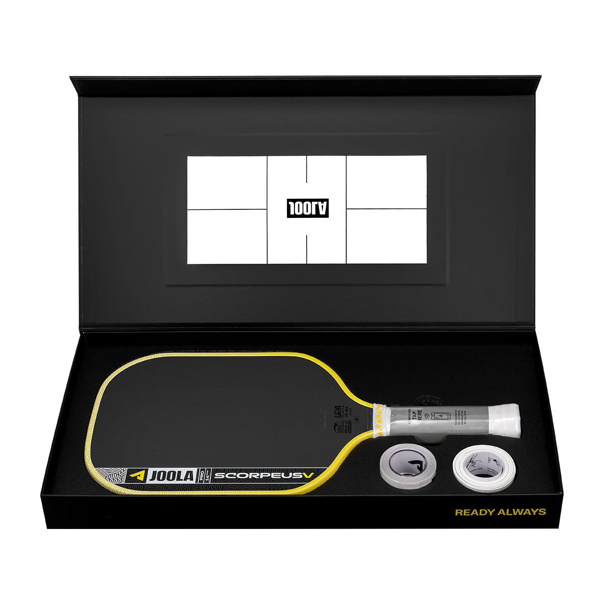 White background, product image showing the contents of the Pro V purchase. Paddle, edge guard tape and grip tape included.
