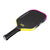 White background, Pink and Yellow gradiant edge guard on the JOOLA 3S Dual Magnus Pickleball Paddle.