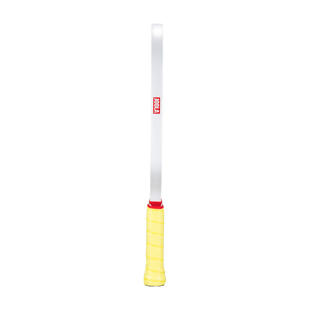 White background, product image showing the white edge guard and yellow handle on the JOOLA Perseus Astral pickleball paddle.