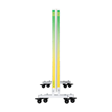 White background, product image showing the JOOLA x Hugo Calderano table tennis table, folded and standing upright.