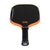White background, Orange and Yellow gradiant edge guard on the JOOLA 3S Dual Scorpeus Pickleball Paddle.