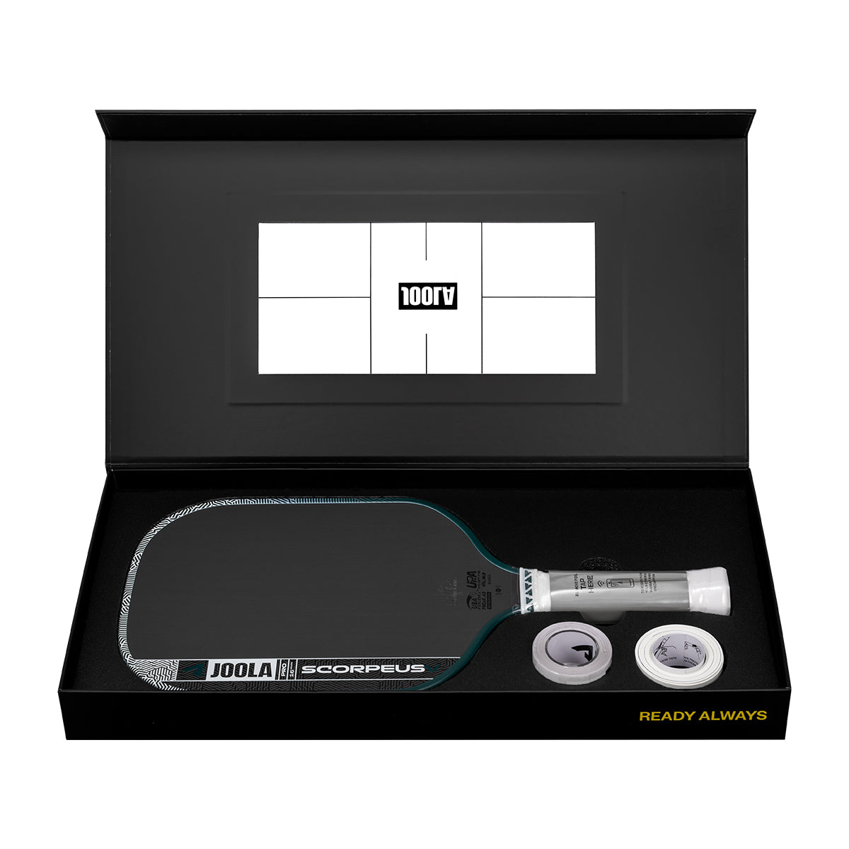 White background, product image showing the contents of the Pro V purchase. Paddle, edge guard tape and grip tape included.