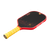White background, product image of the Perseus Pro V JOOLA x Steve Aoki pickleball paddle, yellow handle and red edge guard.