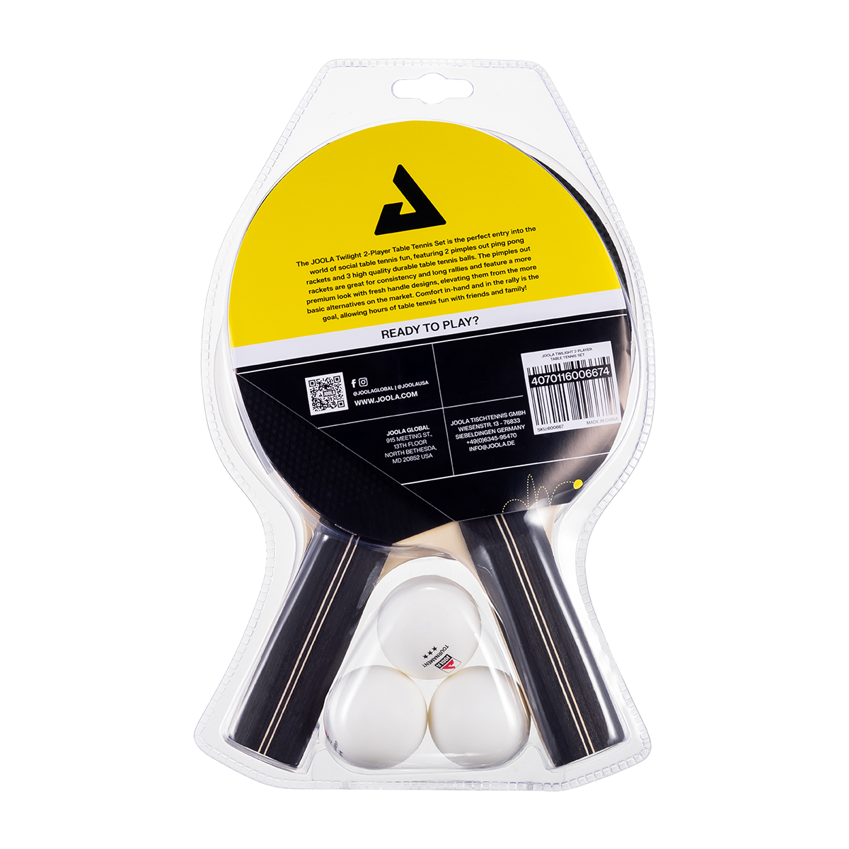 Image showing the back of a JOOLA Twilight table tennis two-pack.