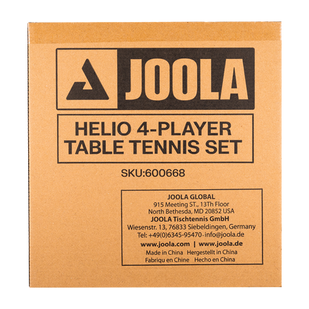 Cardboard box for the JOOLA Helio 4-player table tennis racket set.