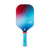 White background, product image of the JOOLA Persues Astral Pickleball paddle with light blue handle and white edge guard with a red, white and blue gradiant surface.