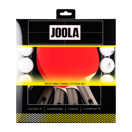 Image of a package of JOOLA Helio Table Tennis 4-Player Table Tennis Racket set.