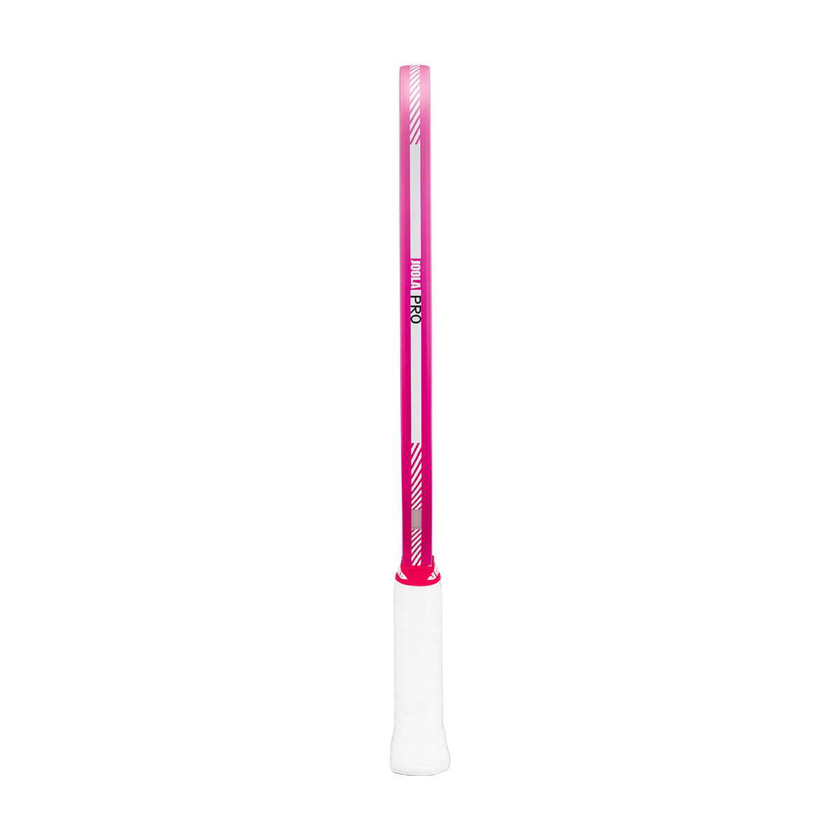 Pink and white pickleball paddle on a white background