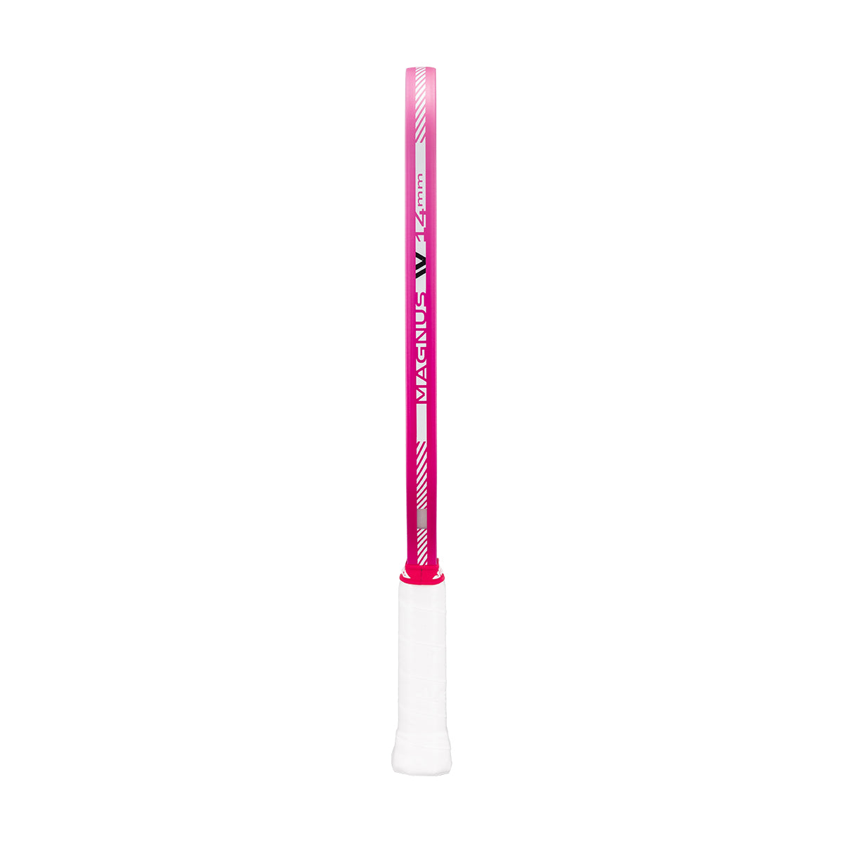 White and pink pickleball paddle on a white background.