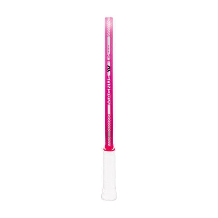 White and pink pickleball paddle on a white background.