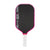 Pickleball paddle with black surface, pink rim, and white handle on a white background