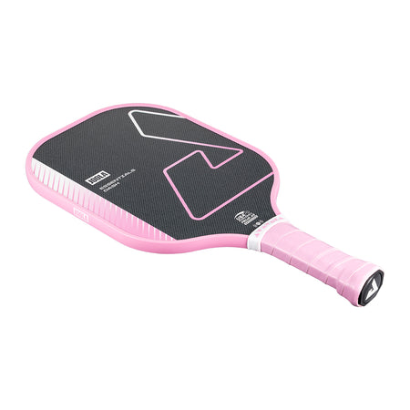 White background, product image of the JOOLA Essentials Dash pickleball paddle, pink handle, pink edge guard, and black and pink surface color.
