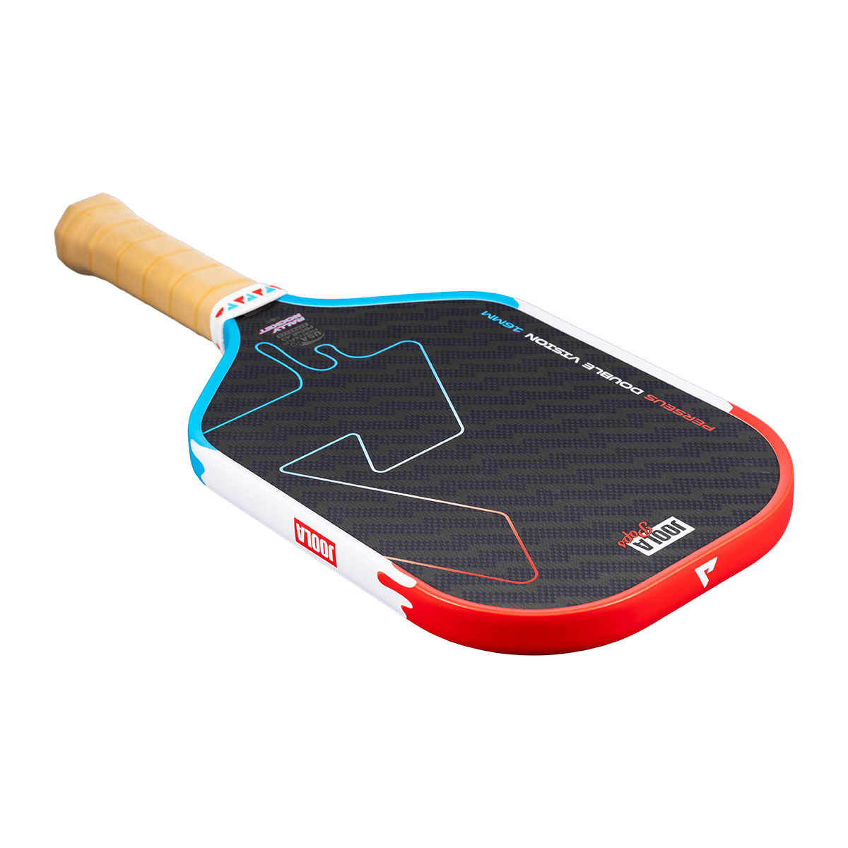 Product image of the JOOLA Perseus Double Vision Pickleball paddle 16mm Rally Rocket pop design.