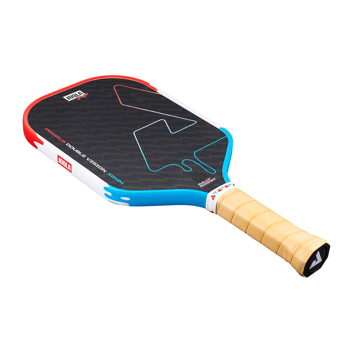 Product image of the JOOLA Perseus Double Vision Pickleball paddle 16mm Rally Rocket pop design.