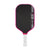 Pickleball paddle with black surface, pink rim, and white handle on a white background