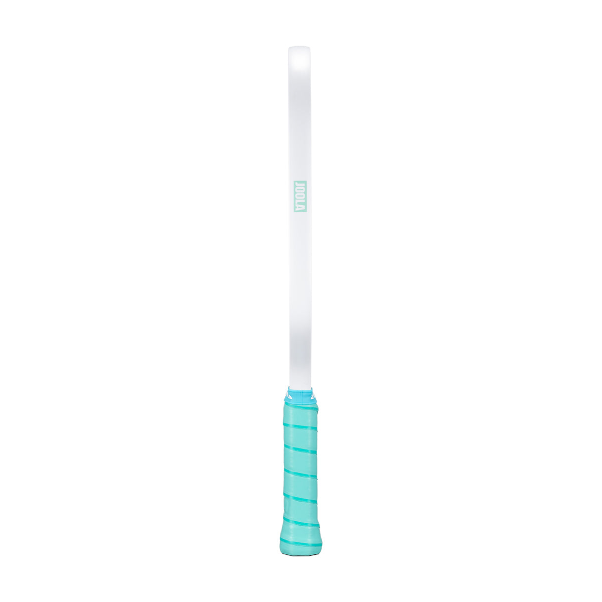 White background, product image showing the white edge guard of the JOOLA Perseus Astral pickleball paddle, with teal handle.