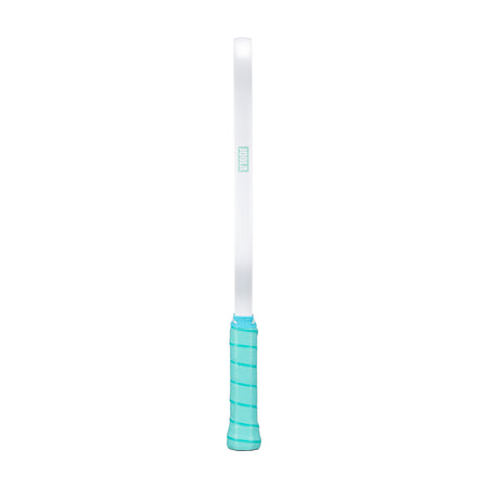 White background, product image showing the white edge guard of the JOOLA Perseus Astral pickleball paddle, with teal handle.