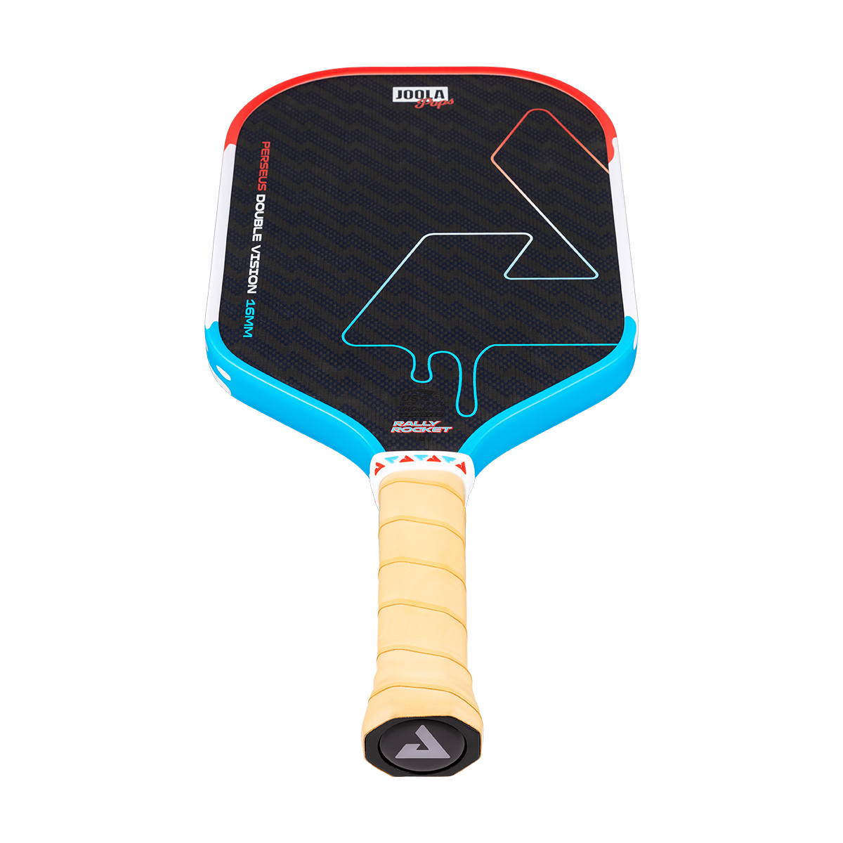 Product image of the JOOLA Perseus Double Vision Pickleball paddle 16mm Rally Rocket pop design.