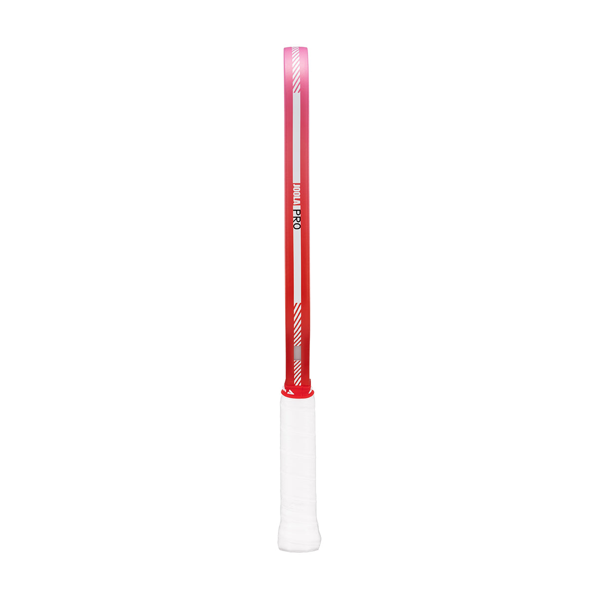 Red and white pickleball paddle edge guard on a white background