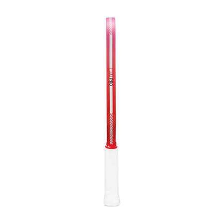Red and white pickleball paddle edge guard on a white background