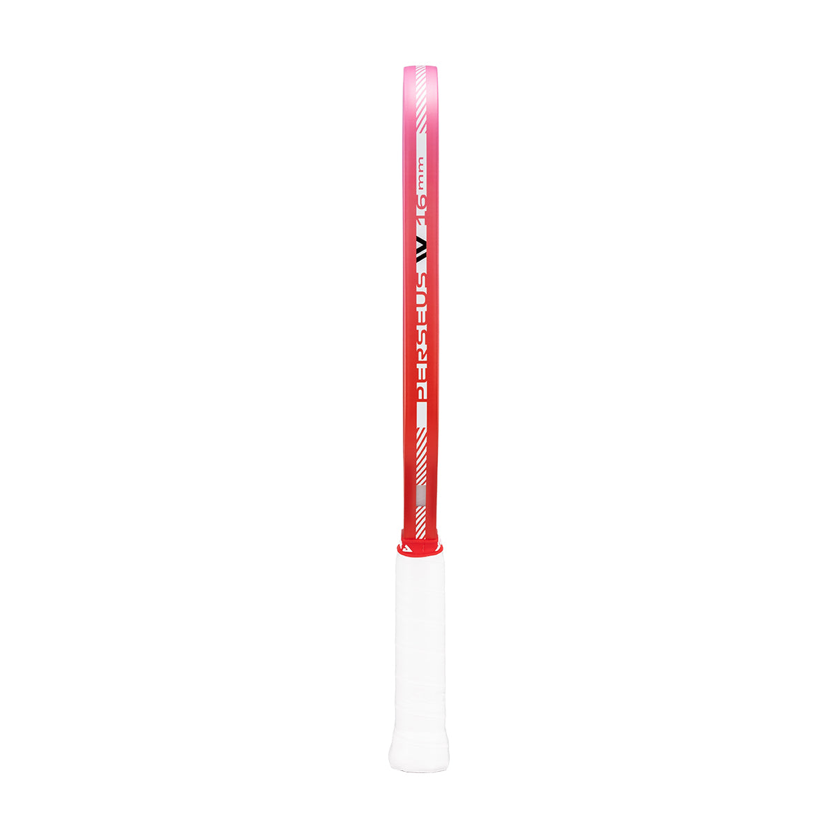 Red and white pickleball paddle edge guard on a white background