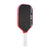 Pickleball paddle with black surface, red edges, and white handle on a white background