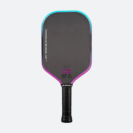 White background, dual colored JOOLA Perseus 3S Dual pickleball paddle, purple and blue gradiant.