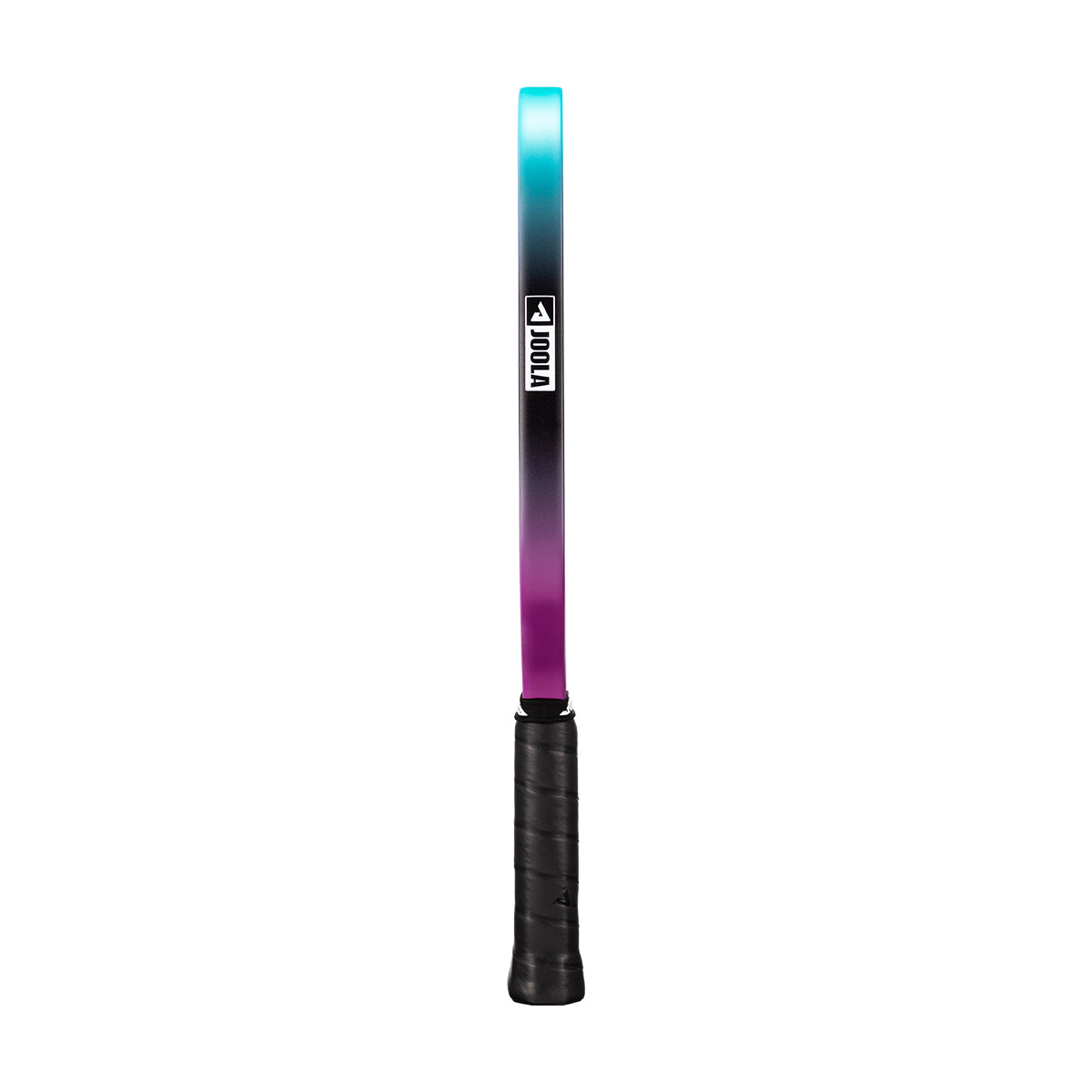 White background, side profile of the JOOLA Perseus 3S Dual pickleball paddle with purple and blue gradiant edge guard.