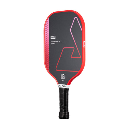 White background, product image of a red JOOLA Essentials Dash pickleball paddle with a black logo.
