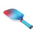White background, product image of the JOOLA Perseus Astral pickleball paddle with light blue handle and red, white and blue gradient color on the surface.