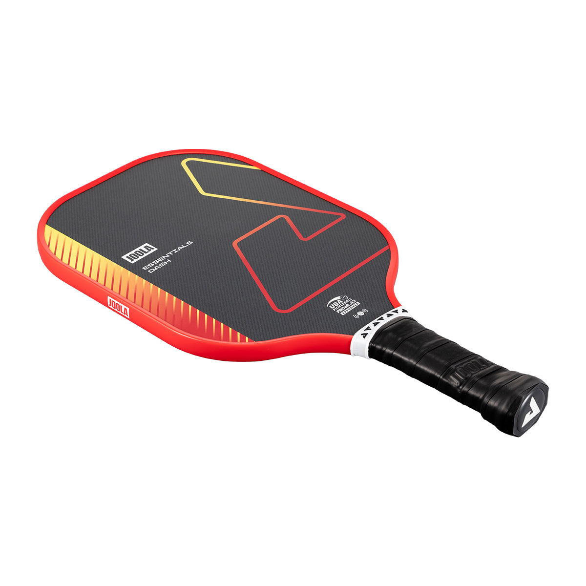 White background, product image of a red JOOLA Essentials Dash pickleball paddle.