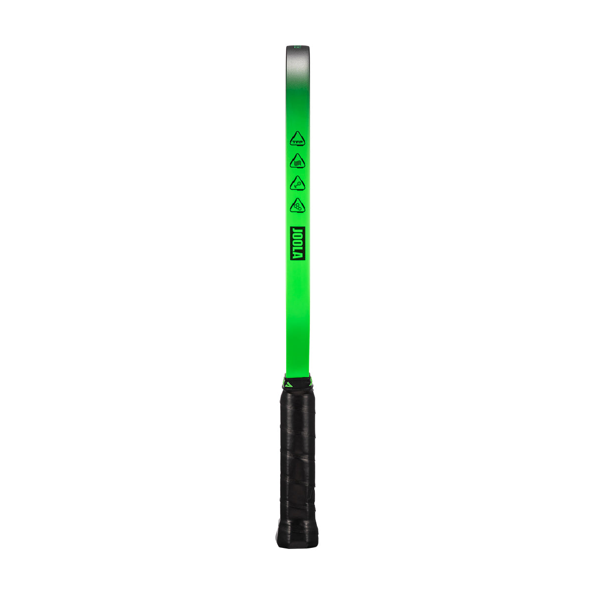 White background, image of the JOOLA edge guard with black icons and green colorway.