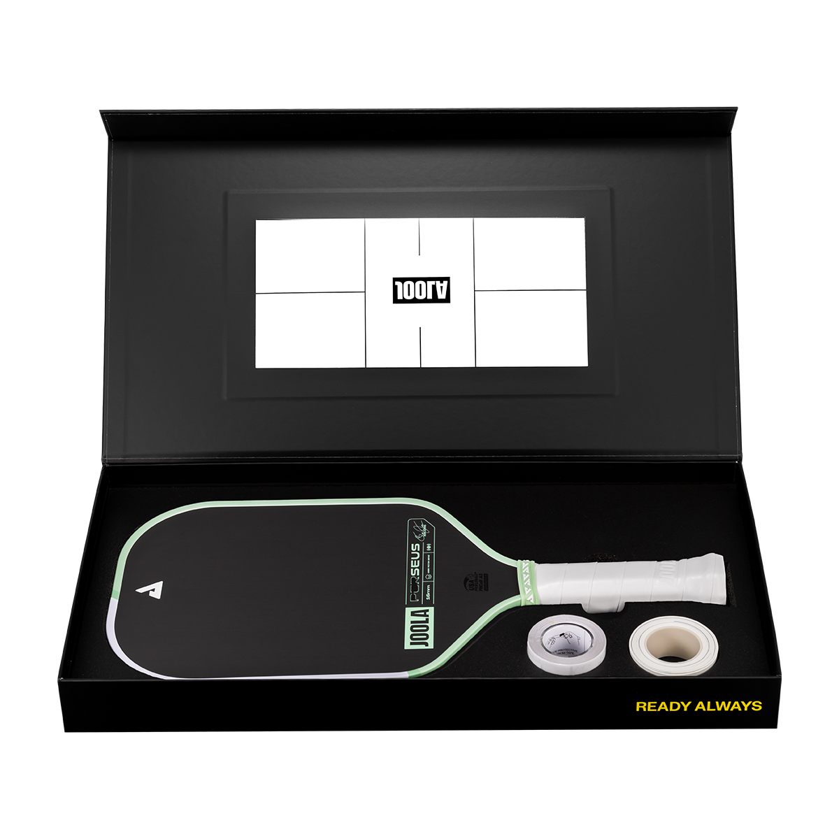 Product image of a JOOLA Perseus CFS premium box with edge guard tape and overgrip.