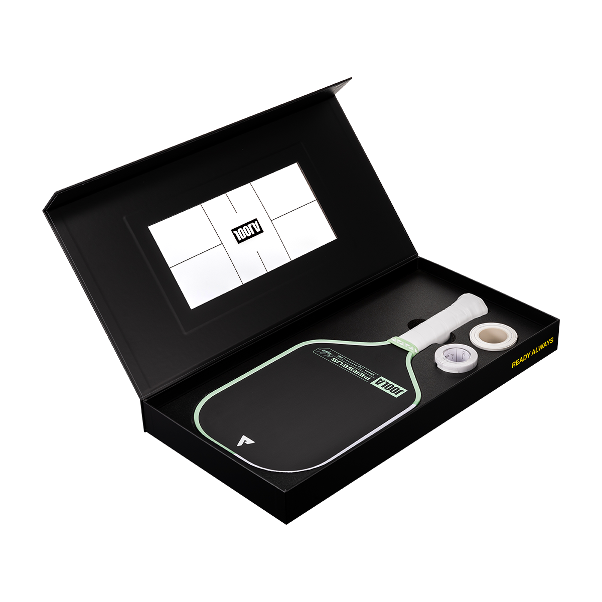 Product image of a JOOLA Perseus CFS premium box with edge guard tape and overgrip.