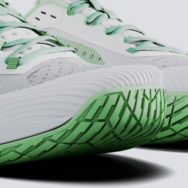 Close up on the front detail of the JOOLA R4LLy Green Pickleball shoe.