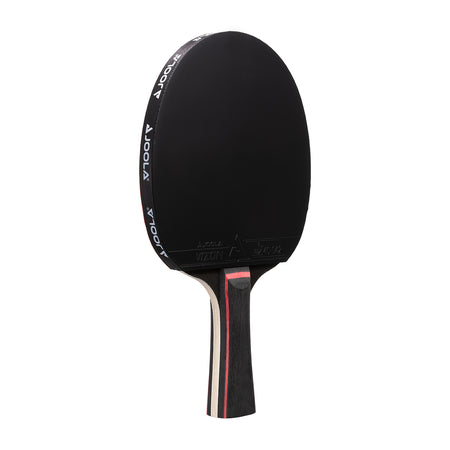 Black JOOLA table tennis racket paddle with black handle on a white background.