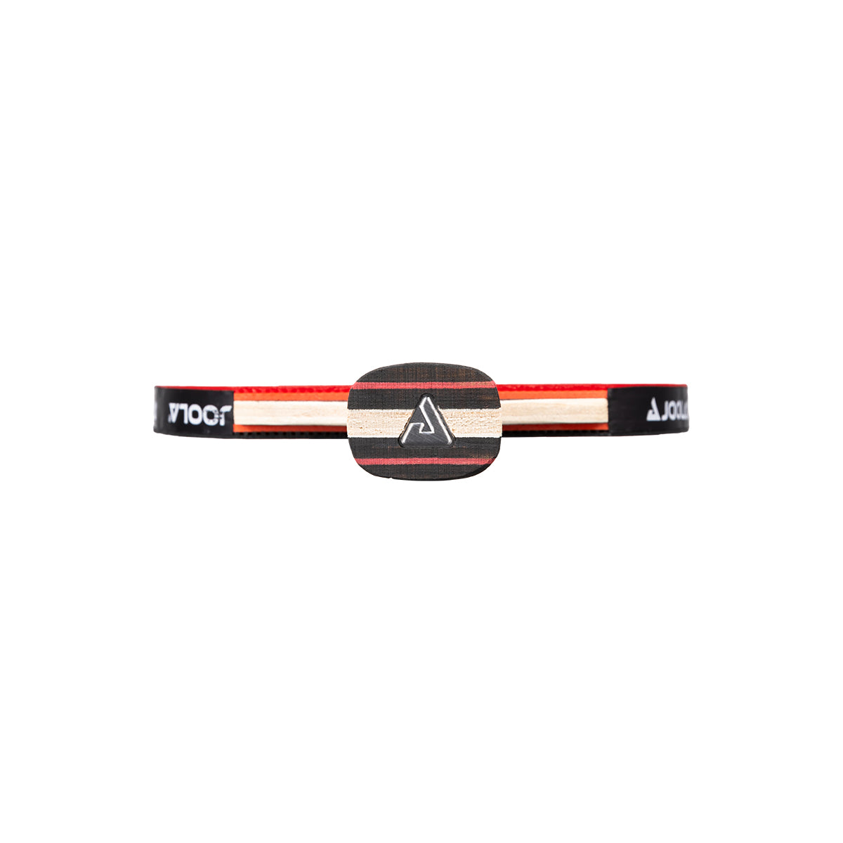 White background, JOOLA table tennis racket with black, red and white.