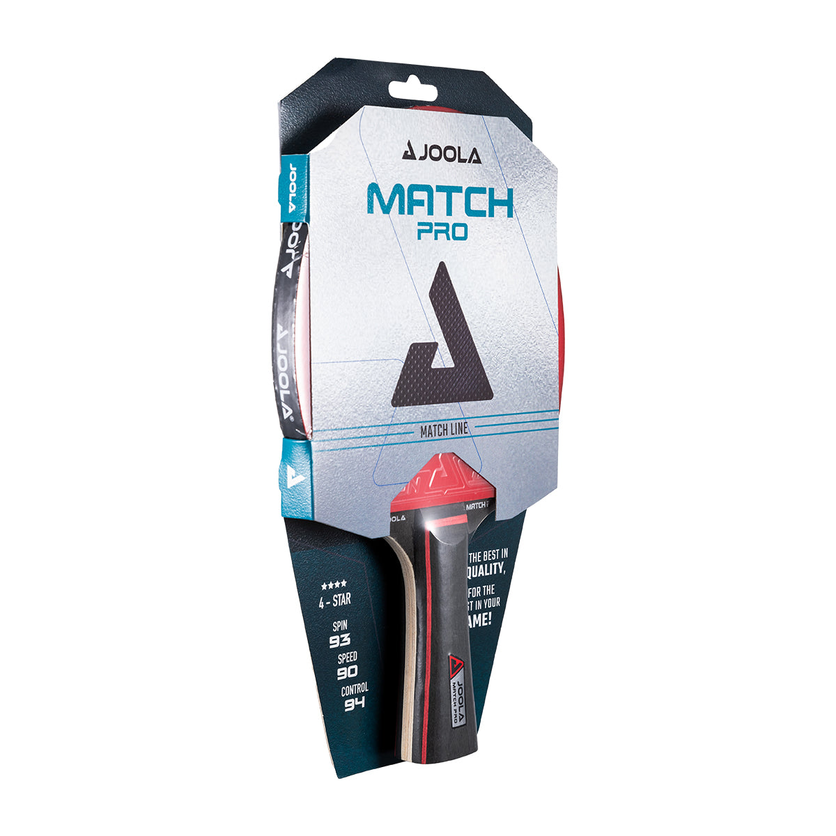 A JOOLA Match Pro table tennis paddle packaging on a white background.
