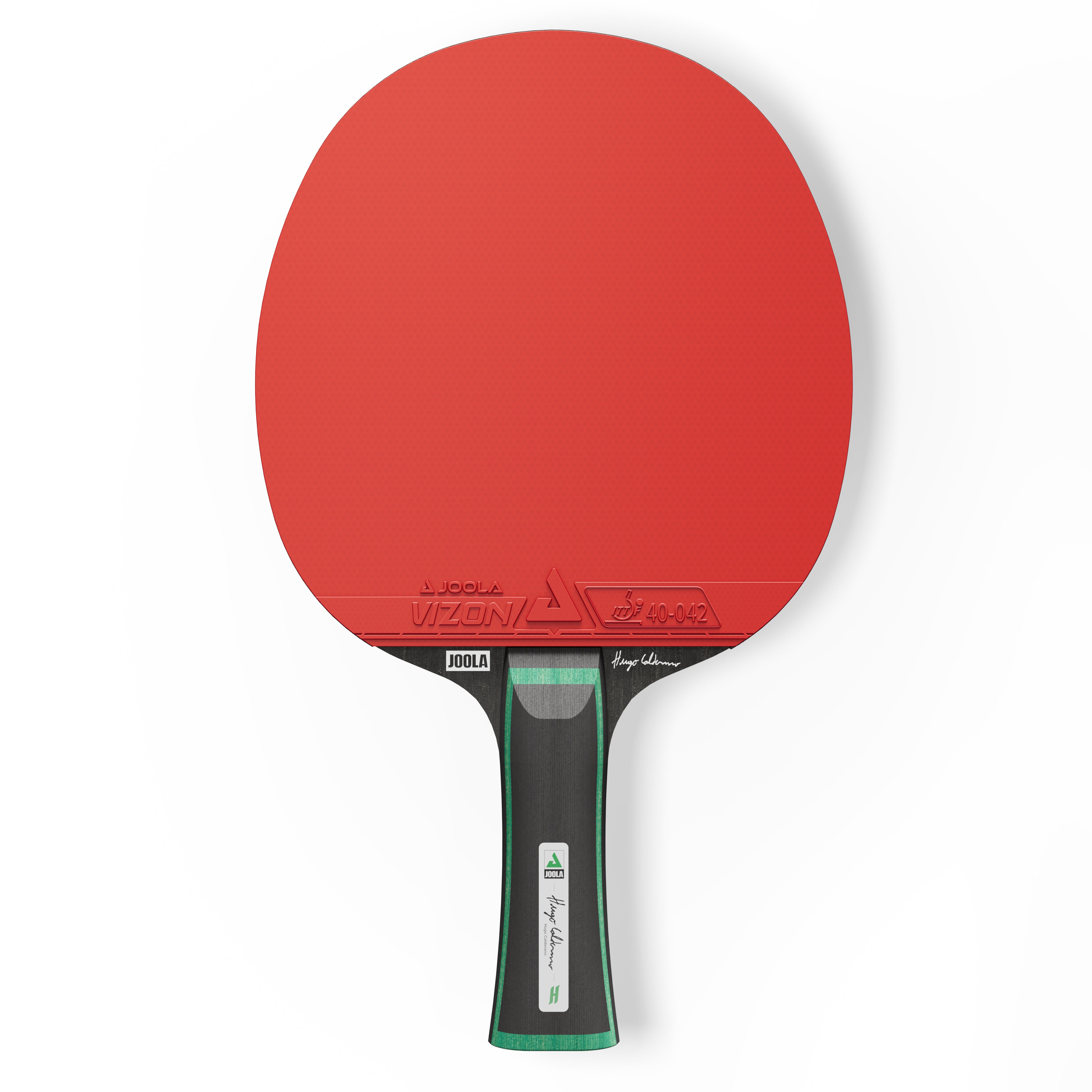White background, product image of the a JOOLA x Hugo Calderano table tennis blade.